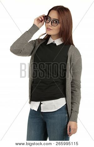 Preppy Look Girl Model With A Blank T Shirt For Your Design
