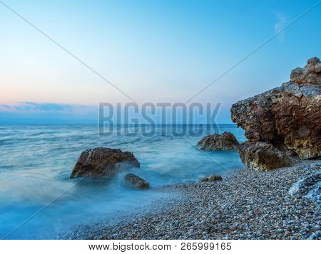 Piso Livadi beach on Paros Greece island at sunrise