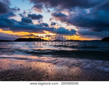Sunrise on the bay of Nidri in Lefkas island Greece