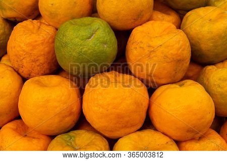 Orange Or Sweet Orange, Fruits, Family Rutaceae, Are Displayed For Sale At New Market Area, Kolkata,
