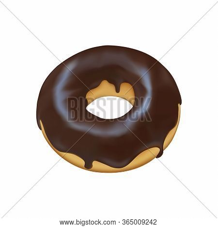 Chocolate Glazed Ring Donut. Vector Design Isolated On White Background. Ring Doughnut.