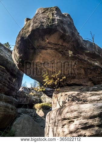 Unique sandy rock formation within the Errant Rocks of the Table Mountain National Park, Poland