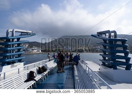 Donoussa - Greece - June 1 2009: View Of The Top Deck Of A Small Greek Ferry In The Cyclades.the Boa