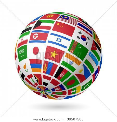 Vlaggen ter wereld. Azië. Vector.