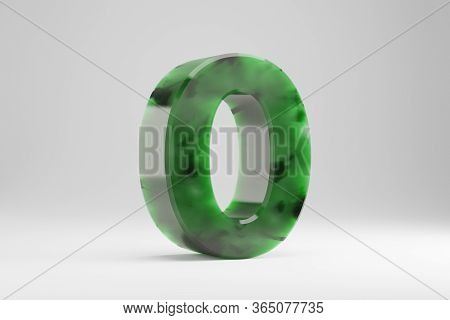 Jade 3d Number 0. Jade Number Isolated On White Background. Green Jade Semitransparent Stone Alphabe
