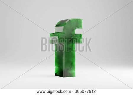 Jade 3d Letter F Lowercase. Jade Letter Isolated On White Background. Green Jade Semitransparent Sto
