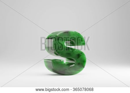 Jade 3d Letter S Lowercase. Jade Letter Isolated On White Background. Green Jade Semitransparent Sto