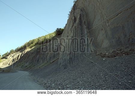 Mountainous Road Leading To Lahic Village In Ismayilli Region Of Azerbaijan, With Car.