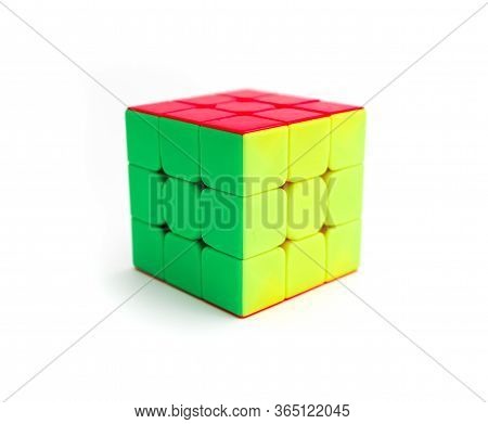 Italy, Milano - 10 April 2020: Rubik's Cube Puzzle, Isolated On White Background.