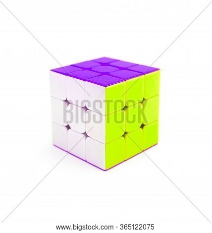 Italy, Milano - 10 April 2020: Rubik's Cube Puzzle, Isolated On White Background.