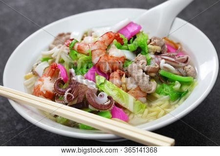 Nagasaki champon noodle soup, Japanese ramen dish