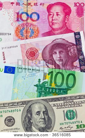 chinese yuan. eurpÃ?ÃÂ¤ische-euro bank notes. american dollars. norwegian kroner