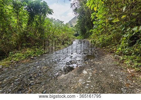 Dramatic Image Of Off Road Four Wheeling Ate Dirt Paradise High In The Caribbean Mountains Of La Cie