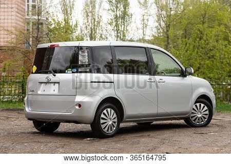 Novosibirsk/ Russia - May 02 2020: Silver Toyota Sienta,  Back View.  Modern Hatchback Made In Japan