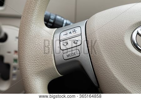 Novosibirsk/ Russia - May 02 2020: Toyota Sienta, Close-up Of The Multiwheel With Phone Setting And 