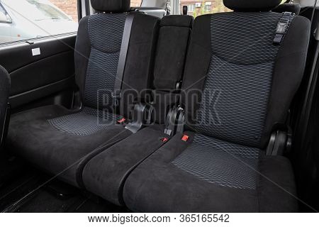 Novosibirsk/ Russia - May 02 2020: Nissan Serena, Rear Seat For Passengers In Black Textile. Comfort