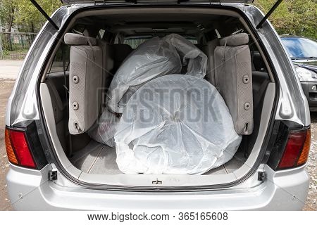 Novosibirsk/ Russia - May 02 2020: Nissan Presage, Rear View Of A Car With An Open Trunk. Exterior O