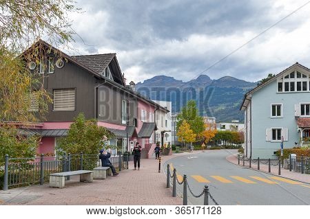 Vaduz, Liechtenstein - October 2019: Urban Street Views In Downtown Vaduz, The Capital City Of Liech