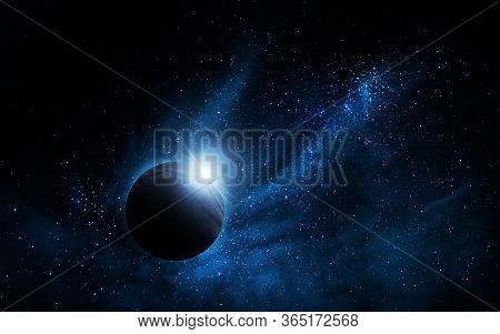 Abstract Space Illustration, 3d Image, Planet And Space Blue Nebula, Background Image, 3d Illustrati