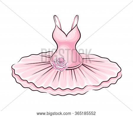 Pink Dress With Tutu Skirt And Rose Adornment Vector Illustration