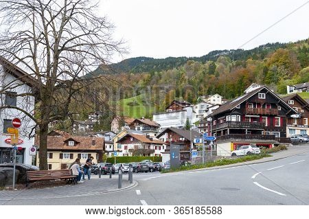 Triesenberg, Liechtenstein - October 2019: Landscape Of Hillside Village In Triesenberg, A Municipal