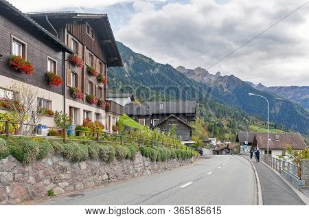 Triesenberg, Liechtenstein - October 2019: Landscape Of Hillside Village In Triesenberg, A Municipal