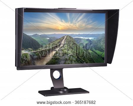 Professional Photographer Monitor With Shading Hood Isolated On White