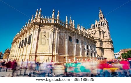 Seville, Spain - 10 February 2020 : Seville Cathedral The Biggest Ghotic Cathedral In Beautiful Sevi