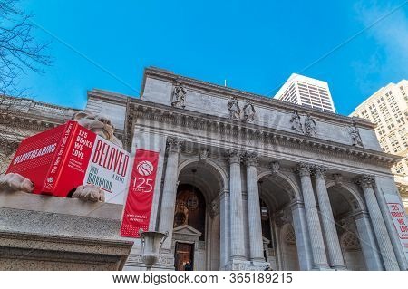New York, Usa-march 7,2020:view Of The Exterior Of Public Library.with 53 Million Items And 92 Locat