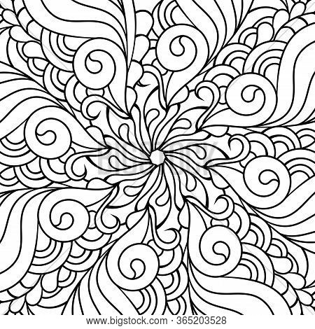 Zen Doodle Coloring Page. Indian Paisley Style Illustration. Zentangle Inspired Artwork. Henna Mehnd