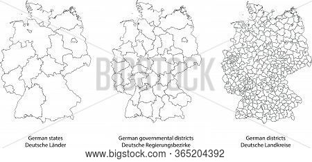 Three Detailed Vector Maps Of German States, Governmental Districts And Municipalities In White Colo