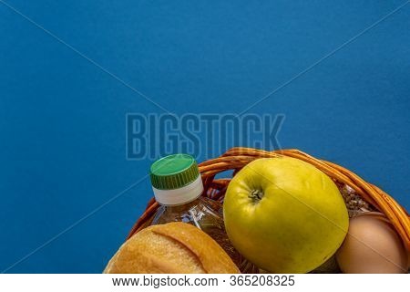 Donation, Alms, Healthy Nutrition, Humanitarian Aid, Pandemic, Covid-19 Concept. Flatlay Omposition 