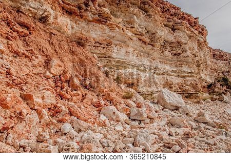 Black Sea Red Rocks Coastline. Cape Chersonesos Wild Beach In Sevastopol, Crimea