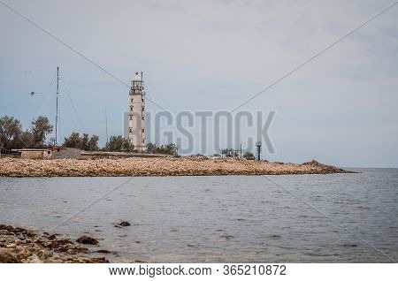Chersonesskiy Lighthouse, Sevastopol, Crimea. On Cloudy Weather Day