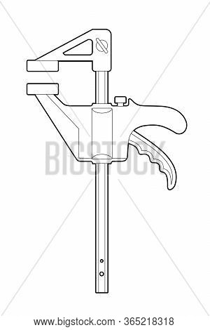 Clamp Quick-lock F-shaped - Flat Illustration On A White Background, Coloring. Hand Tool