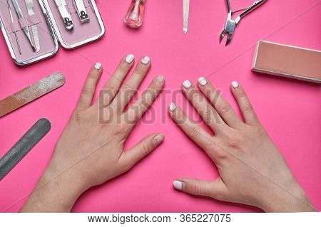 Overgrown Nails With An Old Cracked Gel Polish. Self-removal Of Old Gel Polish From Nails With A Nai
