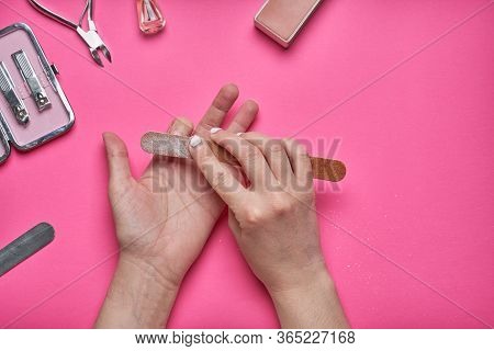 Overgrown Nails With An Old Cracked Gel Polish. Self-removal Of Old Gel Polish From Nails With A Nai