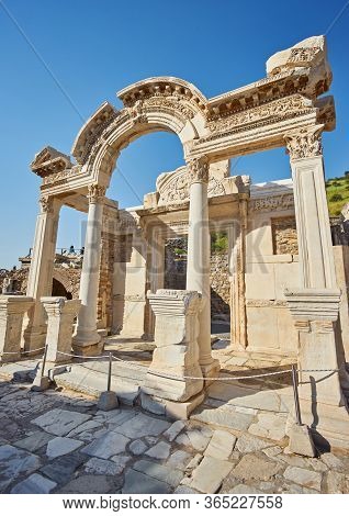The Hadrian Temple In The Ancient City Of Ephesus Near Selcuk In The Province Of Izmir, Turkey.