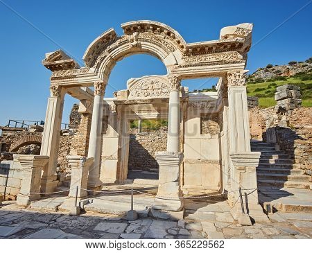 The Hadrian Temple In The Ancient City Of Ephesus Near Selcuk In The Province Of Izmir, Turkey.