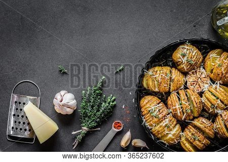Roasted Paprika And Thyme Hasselback Potatoes, Copy Space For Your Text