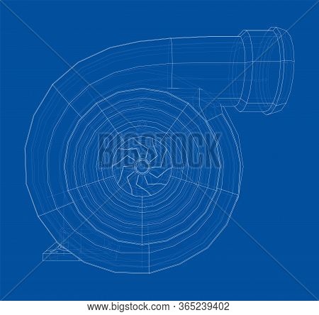Automobile Turbocharger Concept Outline. Vector Rendering Of 3d. Wire-frame Style. The Layers Of Vis