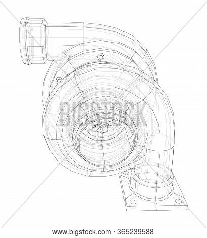 Automobile Turbocharger Concept Outline. Vector Rendering Of 3d. Wire-frame Style. The Layers Of Vis