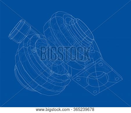 Automobile Turbocharger Concept Outline. Vector Rendering Of 3d. Wire-frame Style. The Layers Of Vis