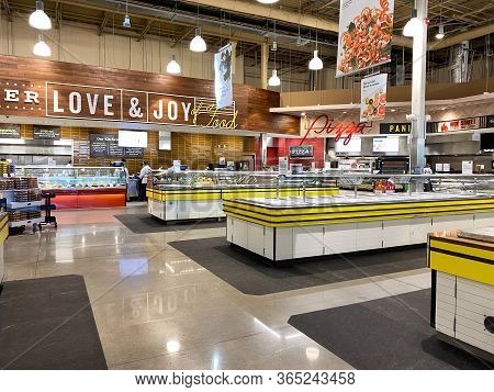 Orlando,fl/usa -5/3/20:  The Deli Counter Of A Whole Foods Market Grocery Store With Colorful Sliced