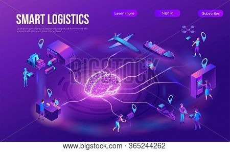 Isometric Delivery Service With Truck At Warehouse, Smart Logistics Company Illustration, Shipment B