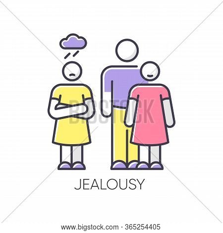 Jealousy Rgb Color Icon. Betrayal In Romantic Relationship. Conflict Between Man And Woman. Rivalry 