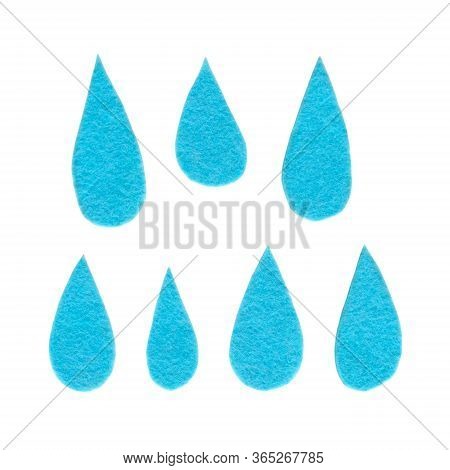 Blue Felt Raindrops. Decorative Applique. Items For Decoration, Greeting Cards, Packaging, Scene Cre