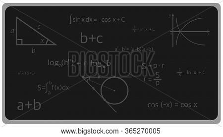 Black Board With Formulas, Algebra, Geometry, Vector Illustration