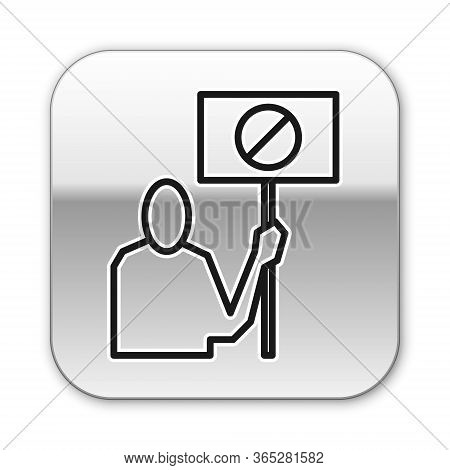 Black Line Nature Saving Protest Icon Isolated On White Background. Earth Planet Protection, Environ