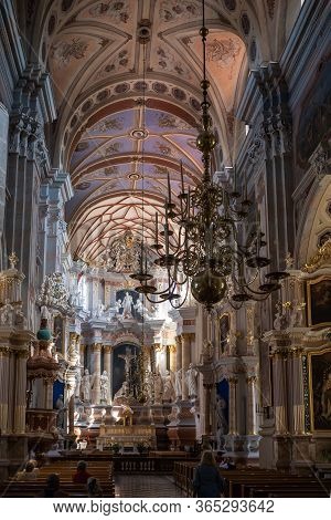Kaunas, Lithuania - June 23, 2019: Interior Of The Kaunas Cathedral Basilica In The Heart Of Kaunas 